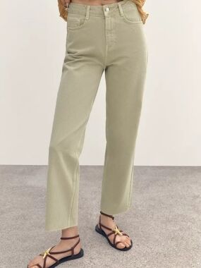 Zara Light Olive Straight-Leg Jeans
